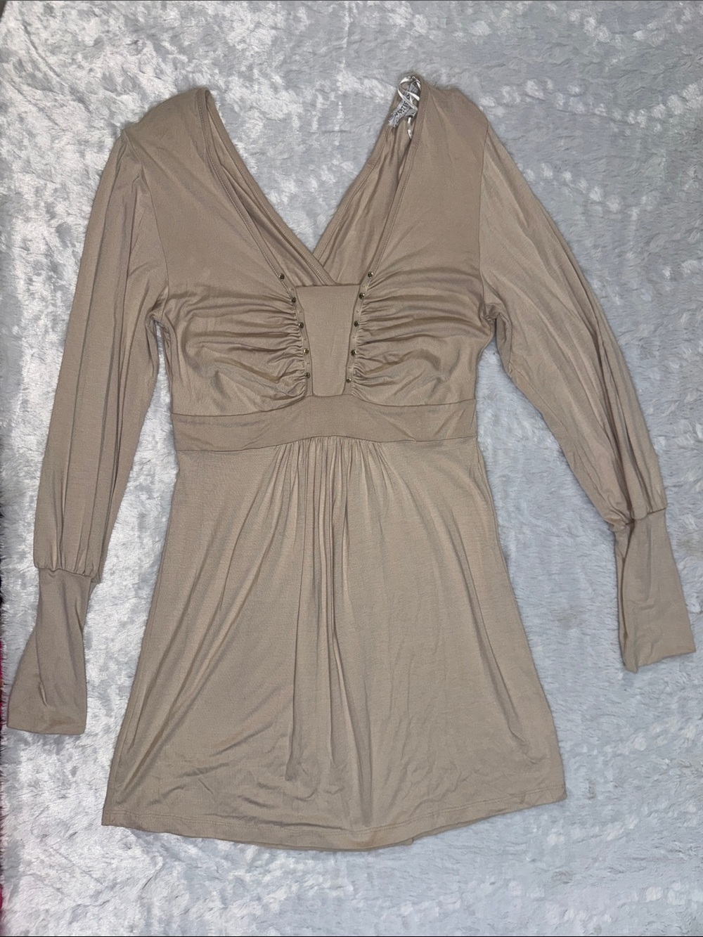 Vertigo Paris Taupe V-Neck Long Sleeve Midi Dress
